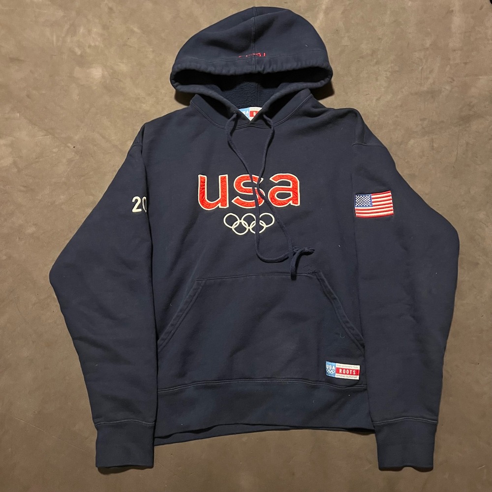 Vintage Roots 2002 USA Olympic‎ Team Navy Blue Hoodie Mens Size Large Pullover